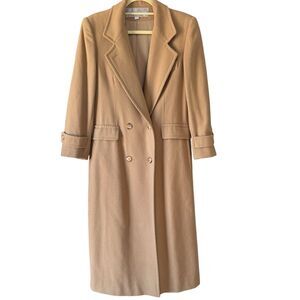 Vintage Evan Picone 1980s Women's Wool Overcoat Cinch Back Beige Double Breasted